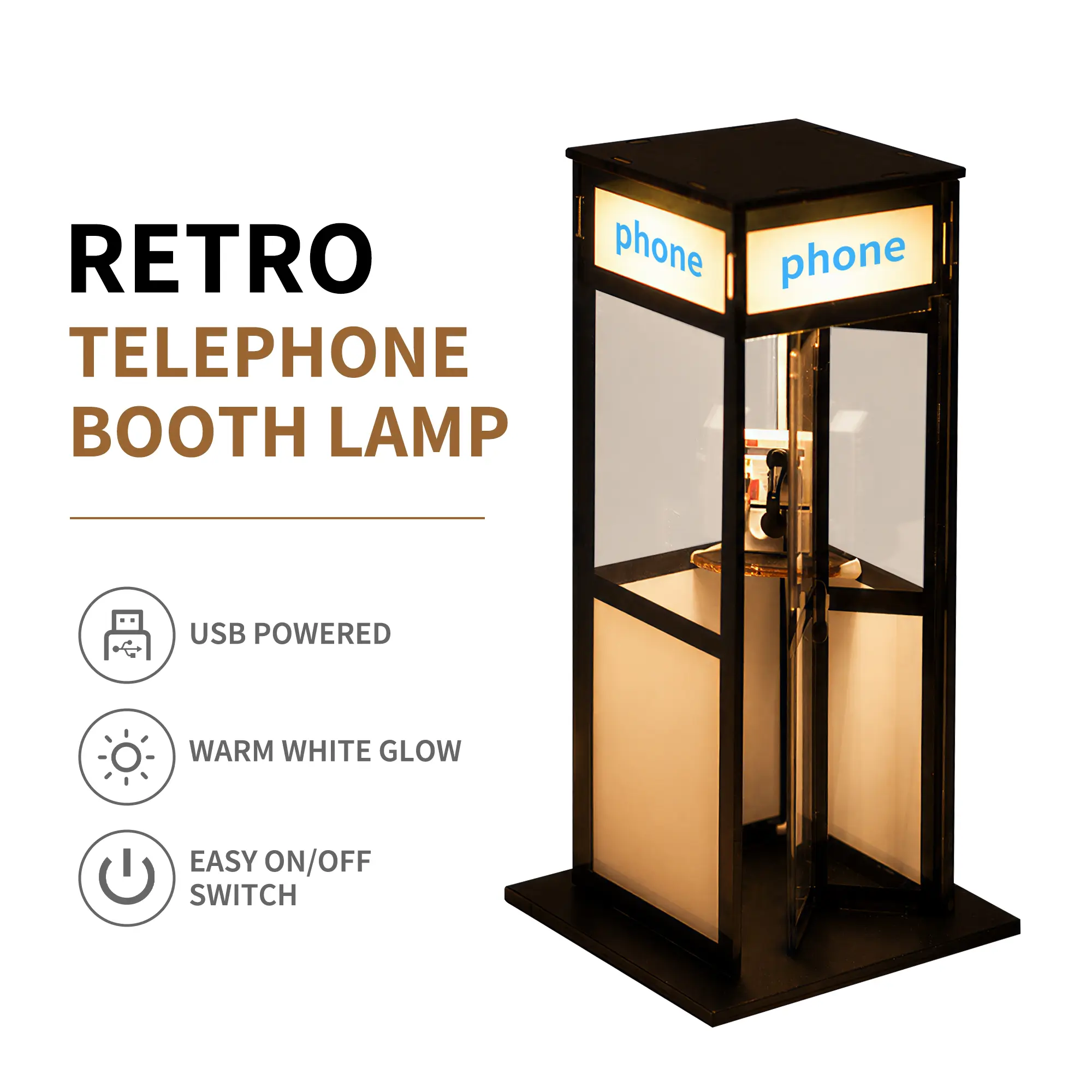 2026-DIY Retro Telephone Booth Lamp, Creative Bedside Night Light for Bedroom & Desk, Cozy Home Decor, Unique Gift for Collectors