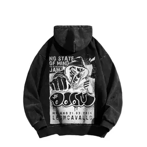 MF Doom Washed Hoodie, MF Doom merchandise, 90s hip-hop street style hoodie, made in the USA, suitable for rappers and retro music lovers, black casual cotton fabric.