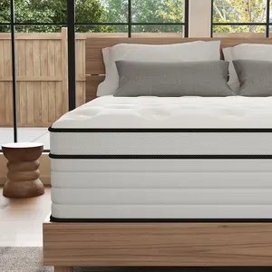 12/14 Inch Twin, Full, Queen, King size Mattress Hybrid Pocket Spring Memory Foam Medium Firm Full Body Support White Elegant