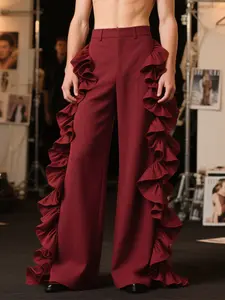 INCERUN Men's Fashion Pleated Design Solid Color Loose Long Pants, Casual Style for All Seasons, Comfortable Fit for Everyday Wear, Casual Sporty Trousers