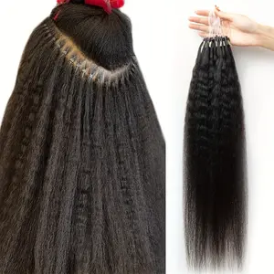Wholesale 2025 NEW Real Human Hair Kinky Straight Hair Extensions - Full Bottom Micro Links for Women, Natural-Looking Black Hair