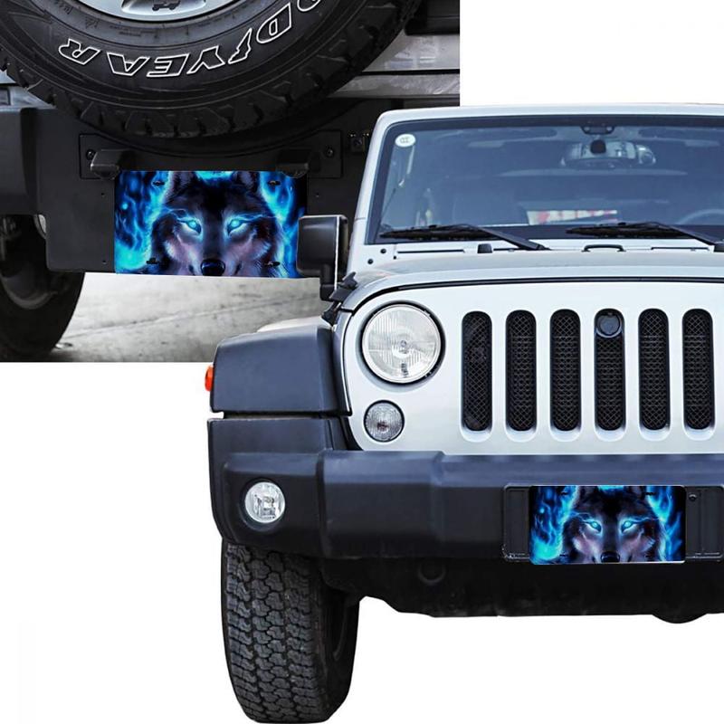 Wolf With Blue Eys And Blue Fire Watching Metal Car Plate Decorative Aluminum License Plate Tag Sign, 12" x 6" Aluminum Vanity Tag for US Vehicles - Car Accessories