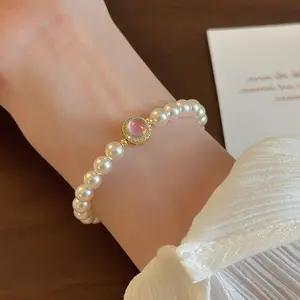 Rose Chalcedony Pearl Bracelet Exquisite Bracelet Socialite Style Bracelet