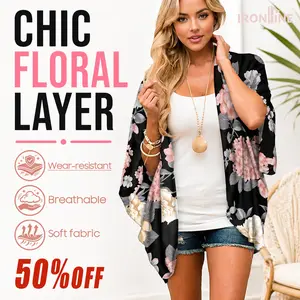 Chic Floral Kimono Cardigan for Women Lightweight Summer Layer Boho Beach Cover Up Casual Loose Fit Shawl Wrap Breathable Soft Fabric Open Front Jacket Vacation Outfit Trendy Floral Top for Spring Summer Fashion Lounge Wear - Menswear, Shirts