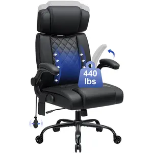 HOFFREE Executive Office Chair Ergonomic Computer Chair Comfy with Adjustable Lumbar Support and Headrest Swivel Rolling Office Chair with Flip-up Arms for Work,Study(Black)