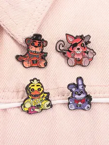 4pcs/set Five Nights at Freddy's 3 Horror Game Enamel Pins Game Characters Bonnie Freddy Chica Foxy Metal Brooches Lapel Backpack Badge Fashion Jewelry Accessories Gifts for Gamer Friends