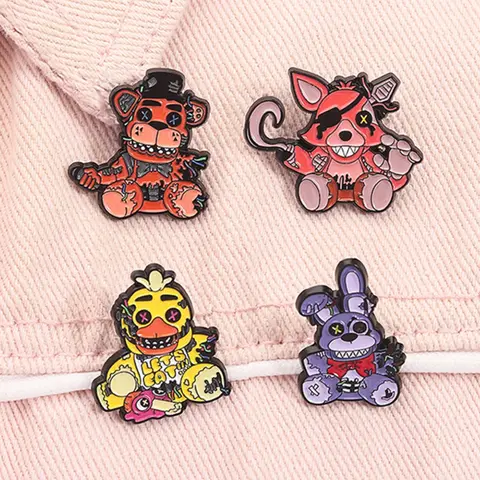 4pcs/set Five Nights at Freddy's Cute Enamel Pins, Decor Pins with Game Characters Bonnie, Chica & Foxy, Metal Brooches for Lapel and Backpack, Jewelry Accessories, Gifts for Gamer Friends, Durable Metal Pins, Alloy Brooch Pin
