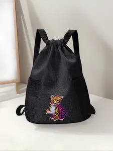 Cheetah Print Drawstring Backpack, Large Capacity Durable Fitness Bag, Adjustable Shoulder Straps, Sporty Beach Bag for Men & Women