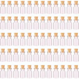 64pcs 1ml Tiny Vials with Cork Stoppers and Eye Screws,Mini Small Jars for DIY Art Crafts Project Jewelry Pendant Favors