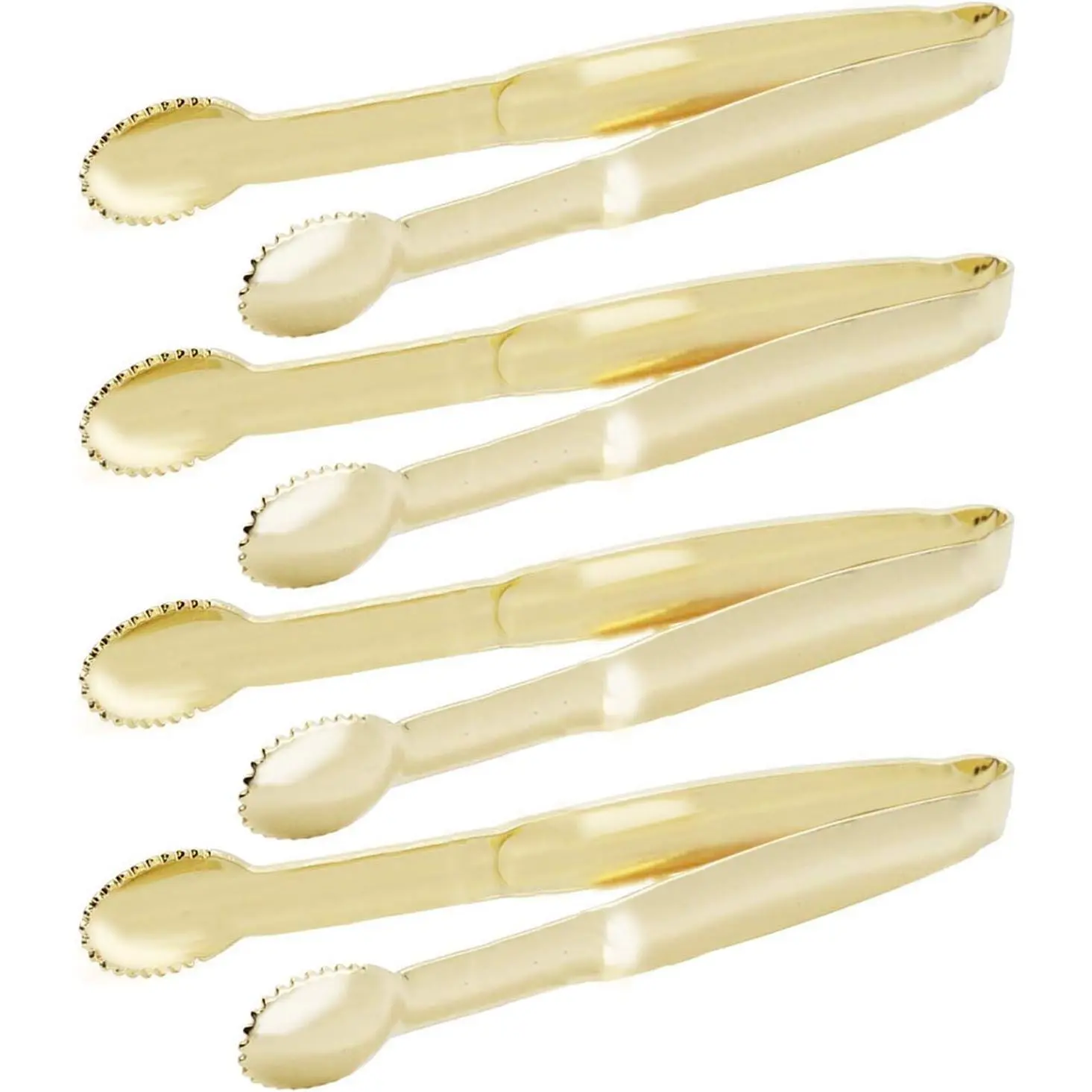 Gold Mini Toothed Edge Tea Tongs - 5-3/4 inches Small Serving Tongs for Wedding, Tea Party, Set of 4, Simple Look, Party Use