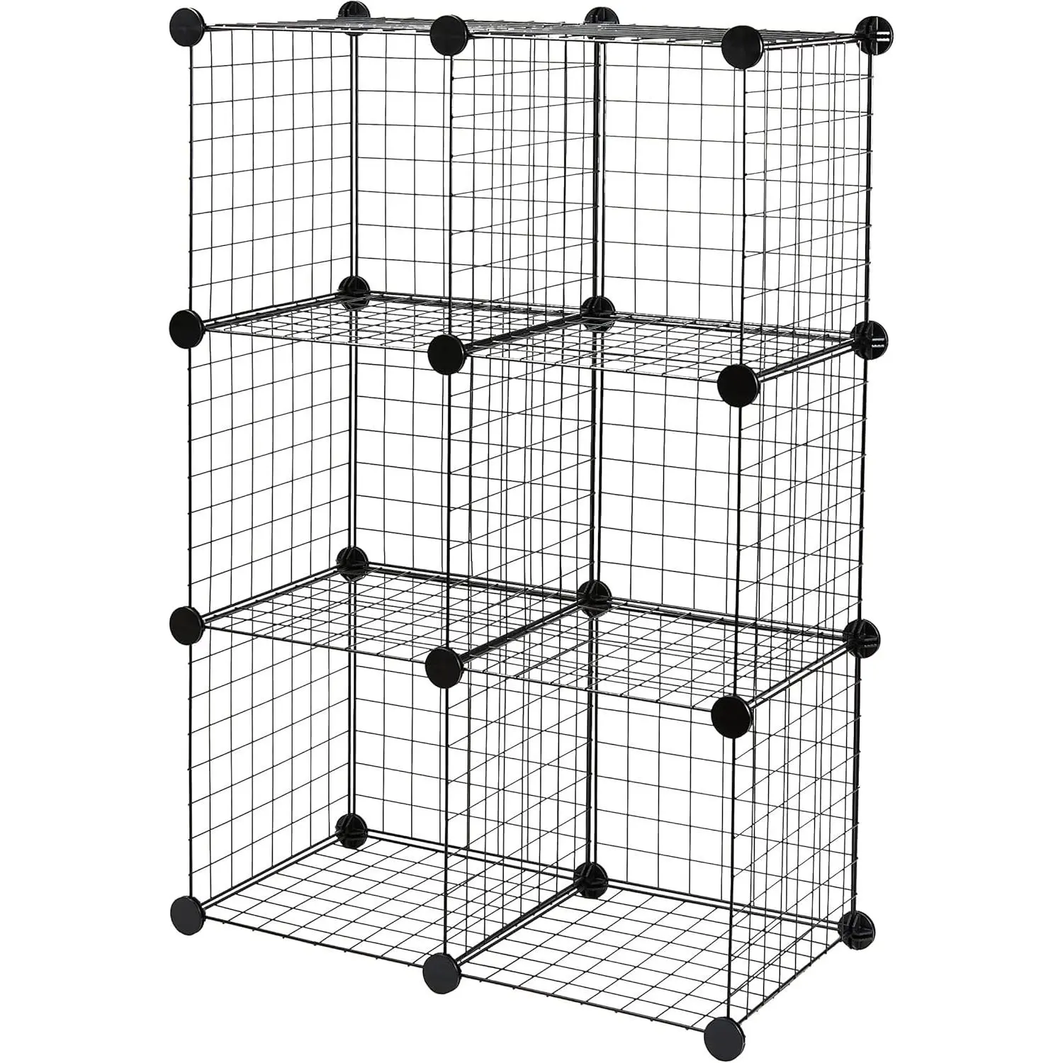 Basics Cube Wire Grid Stackable Storage Shelves, 6-Cube, 12.6"D x 26"W x 38"H, Black