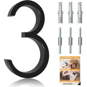 5" Floating House Numbers for Outside, Metal Modern Address Numbers for House, Zinc Alloy Anti-Rust Mailbox Numbers with  Kit for High-Visibility & Garden Door Decor, High Gloss Black (3)