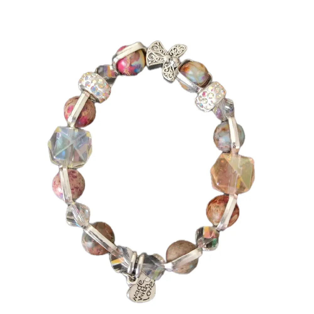 Imperial Jasper gemstone bracelet with guardian angel
