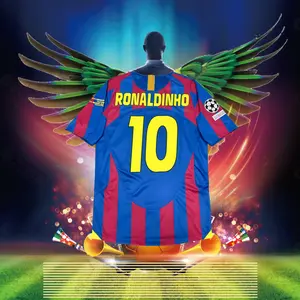 0506 Home Retro Short-Sleeve Jersey No. 10 Red and Blue Ronaldinho Football Jersey