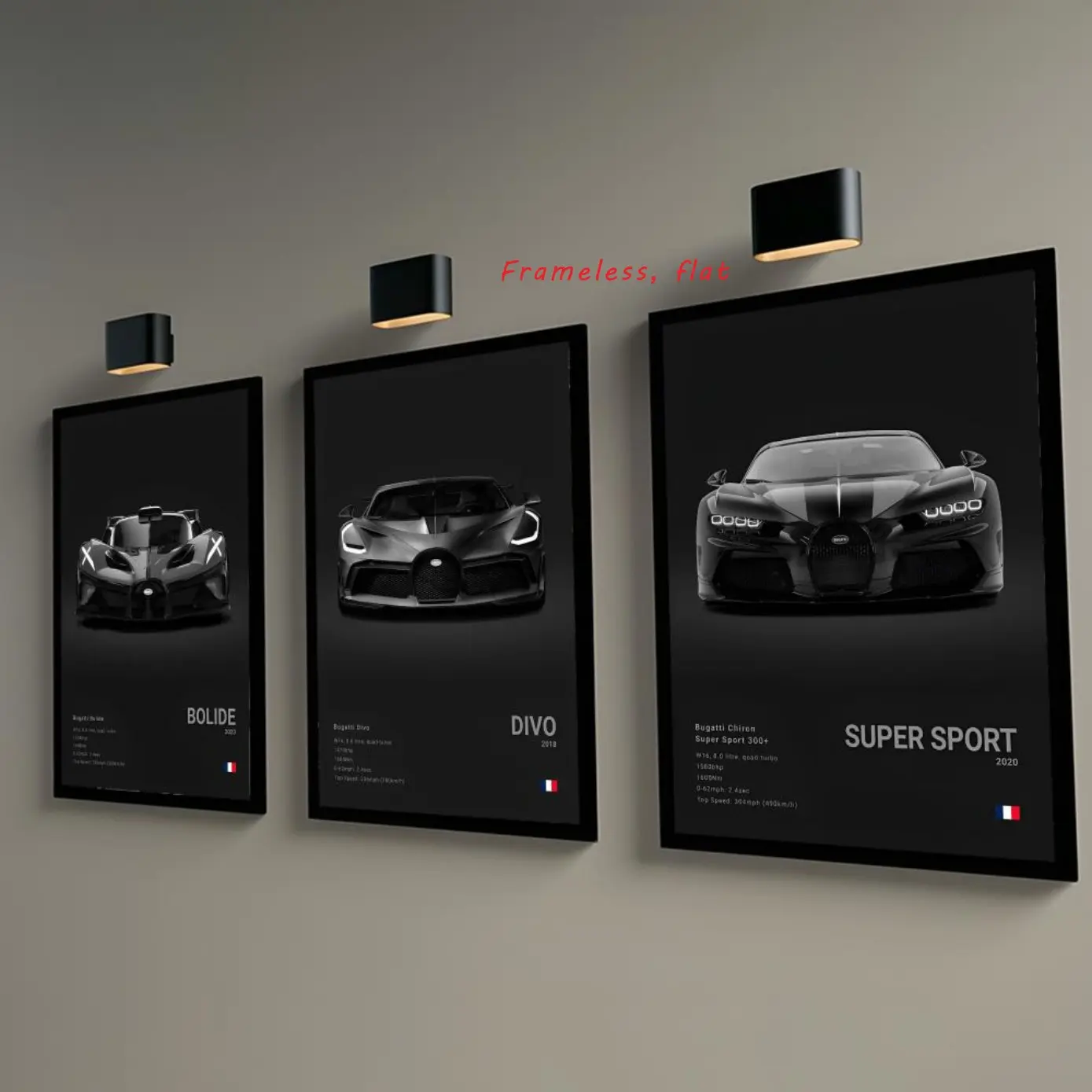 Black Cool Supercar B-Bugatti Veyron CHIRON DIVO BOLIDE HD Waterproof Art Poster Modern Art Design Ideal for home bar and cafe decor Fade-resistant DIY wall printing Perfect for office and living room decoration Frameless