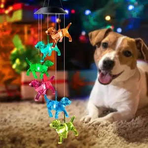 Solar Powered Dog Design Wind Chime Light, 1 Count 6 LED Color Changing Light with 6 Clear Dogs, Outdoor Decorative Light for Garden, Yard, Terrace, Wedding, Birthday, Party, Pool