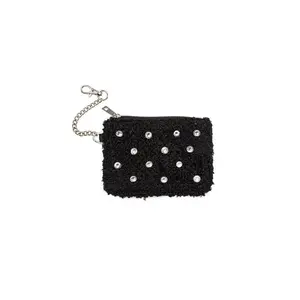Black Crystal Key Chain Pouch | Cute Mini Bag Organizer with Wrist Strap – Portable Multi-Card Wallet with Zipper for Coins, Keys & Small Makeup Essentials