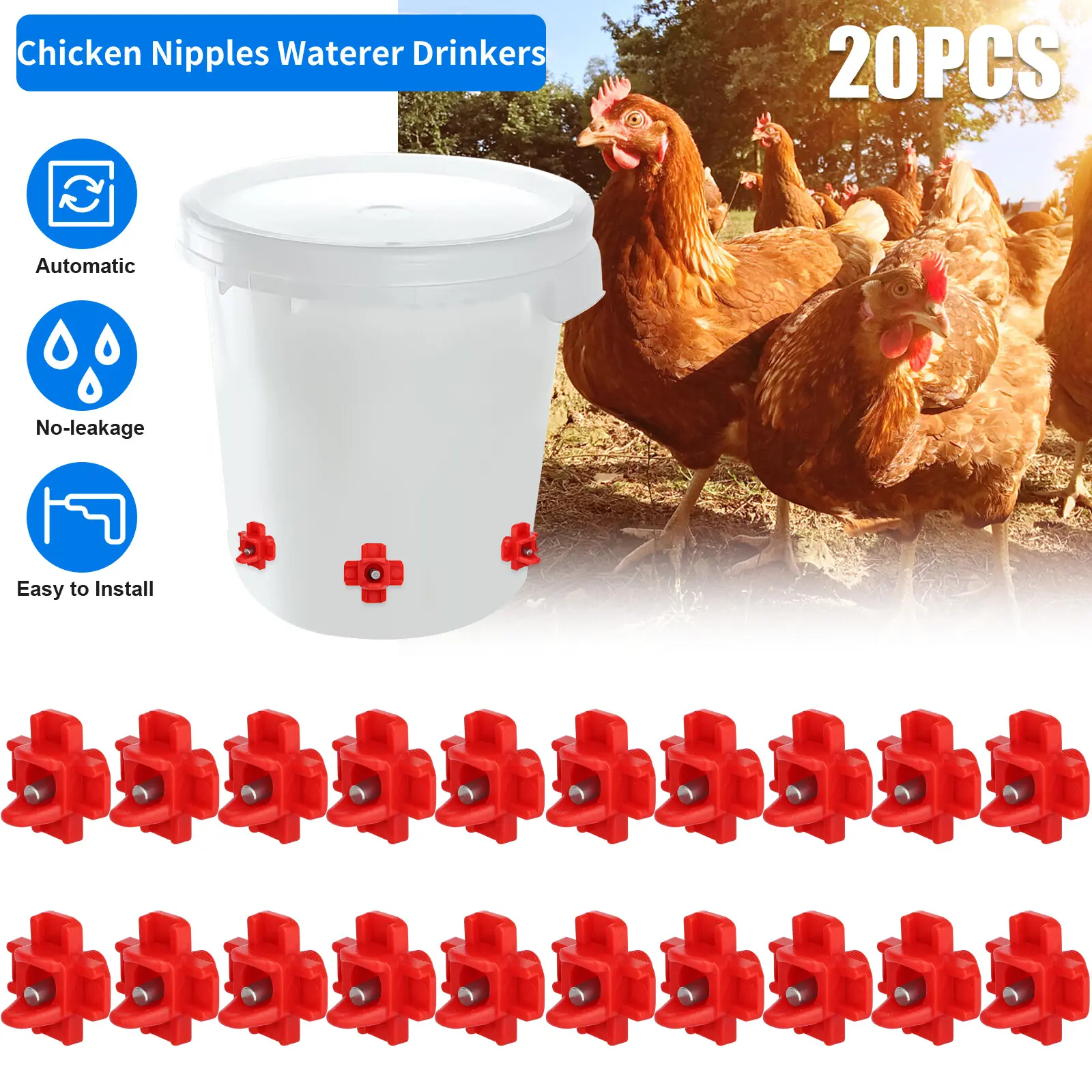 20Pcs Poultry Water Nipples Drinker Chicken Hen Quail Automatic Drinking Device