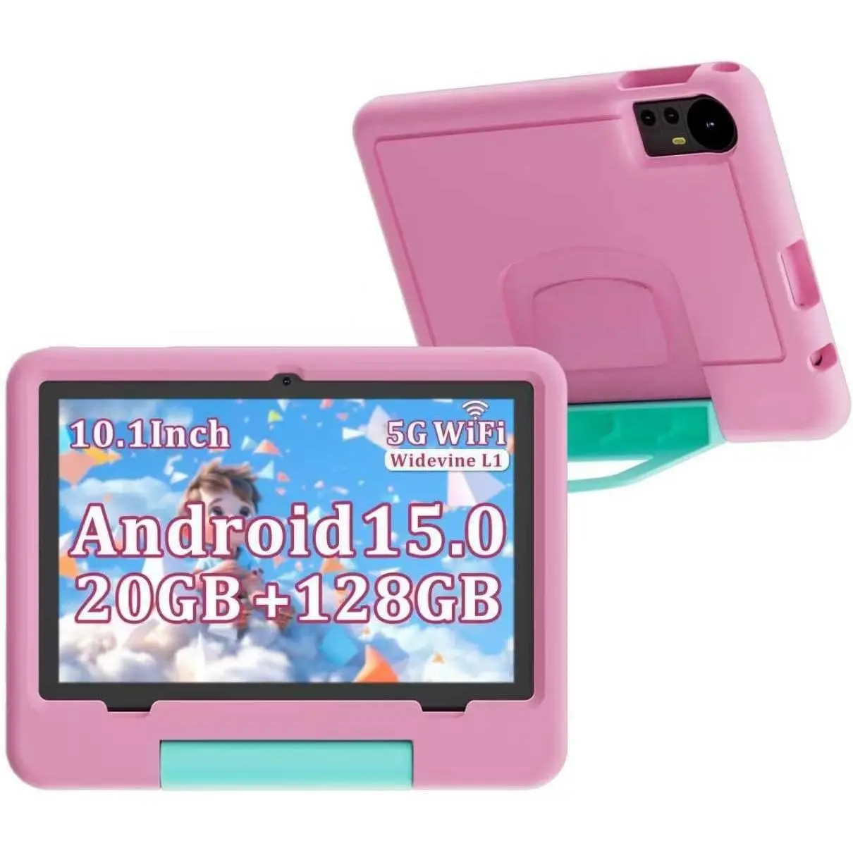 10.1Inch Rechargeable Android 15.0 Tablet PC with EVA Protective Case, 20GB Expandable Memory (4+16Expand), 128GB ROM, IPS Screen (800x1280), 5.0 Bluetooth, Built-in Stand