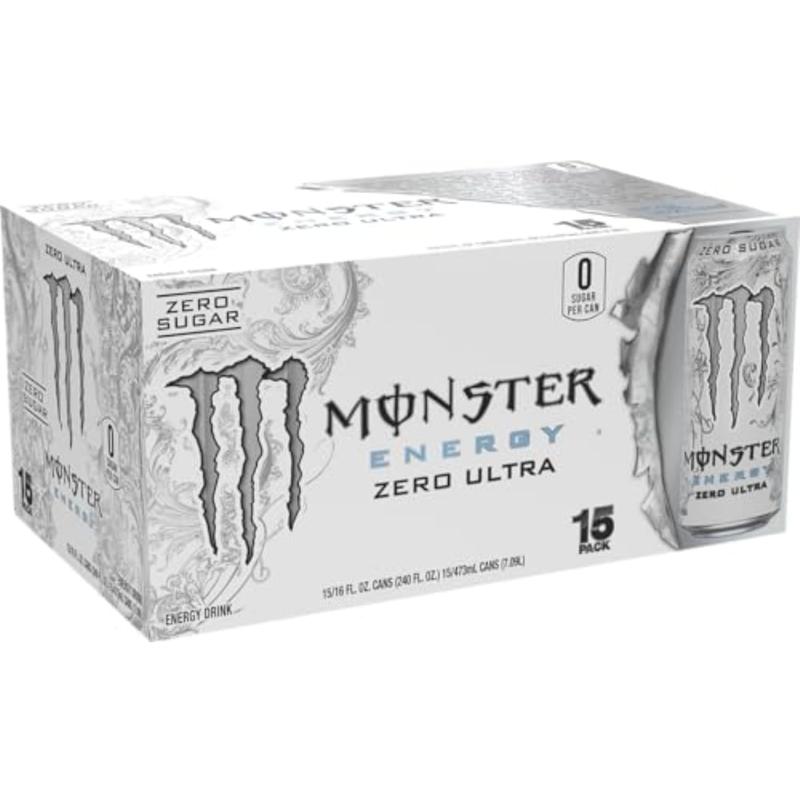 Monster Energy Zero Ultra Sugar Free Energy Drink 16 Ounce (Pack of 15) - Sport Beverage