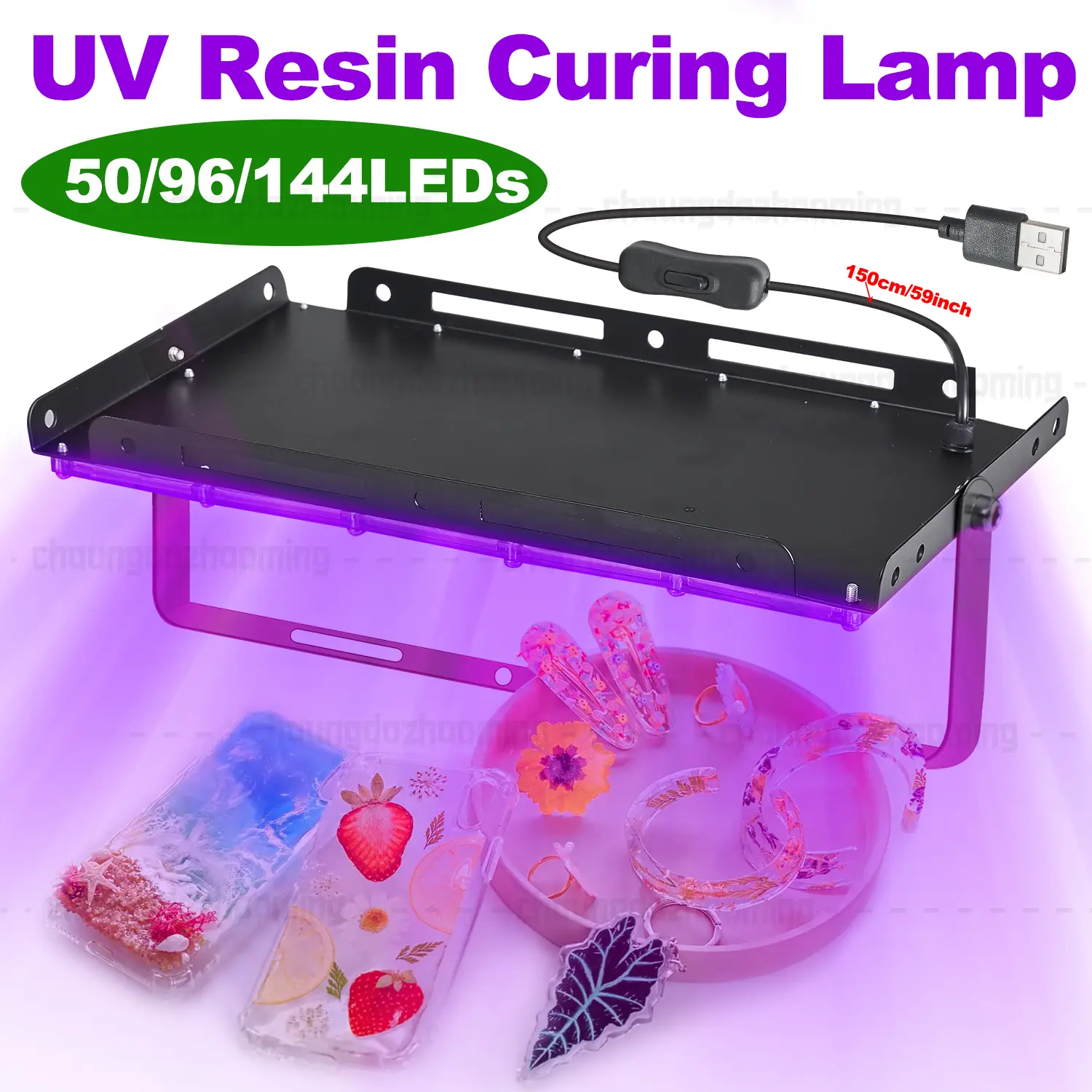 OYCIJE UV Light for Resin, 50/96/144 LEDs UV Resin Light, Fast Curing Lamp, for Molds DIY Craft Decor, Jewelry Making tools, With USB plug and switch and 1.5M power cord, metal case. Nail Nail Care