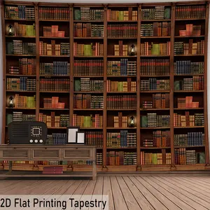 Bookshelf Tapestry Library Book Backdrop Knowledge Theme Wall Hanging Photography Background Study Decor for Living Room Bedroom Indoor Outdoor Home Decoration