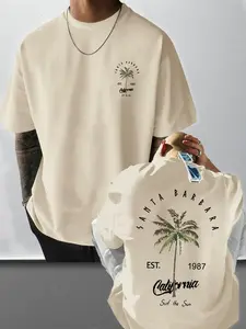 Men's Tropical Palm Tree Print Round Neck Tee, Regular Fit Casual Short Sleeve Crew Neck T-Shirt for Summer, Fashion Men's Top for Beach Vacation, Streetwear, Menswear