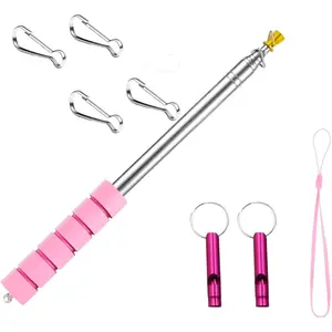 9.8Ft Telescopic Flag Pole Stainless Steel Retractable Handheld Portable Banner Flag Pole with Whistle Clips Tour Guide Pointer for Teachers Extendable Anti-Slip Grip Flag Pole (9.8ft )