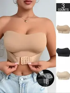 Women's Seamless Comfort Strapless Bra Set, Front Closure Design, Breathable & Soft Fabric, Perfect for Everyday Wear, Ideal Gift Choice