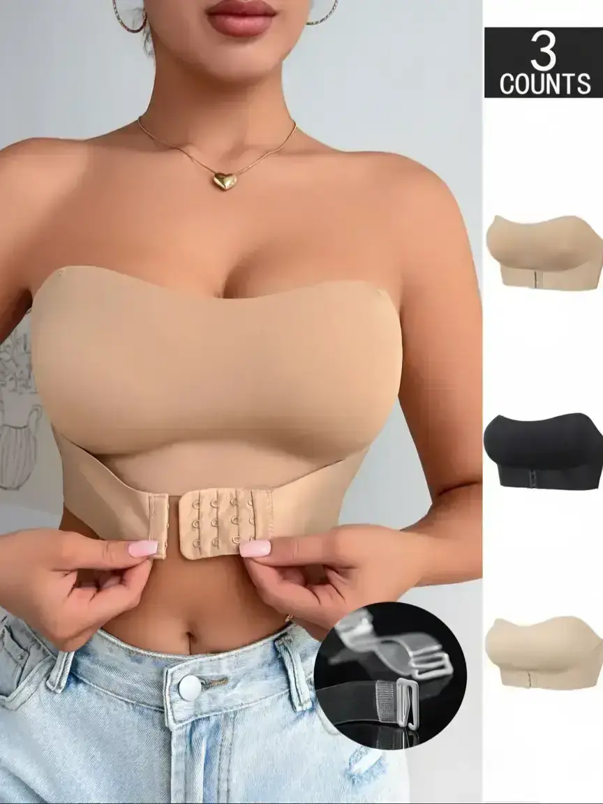 Women's Seamless Comfort Strapless Bralette Bra Set, Minimalist Front Closure Buckle Design, Breathable & Soft Fabric, Perfect for Casual Everyday Wear, Ideal Gift Choice, Casual Minimalist Bras, Underwear