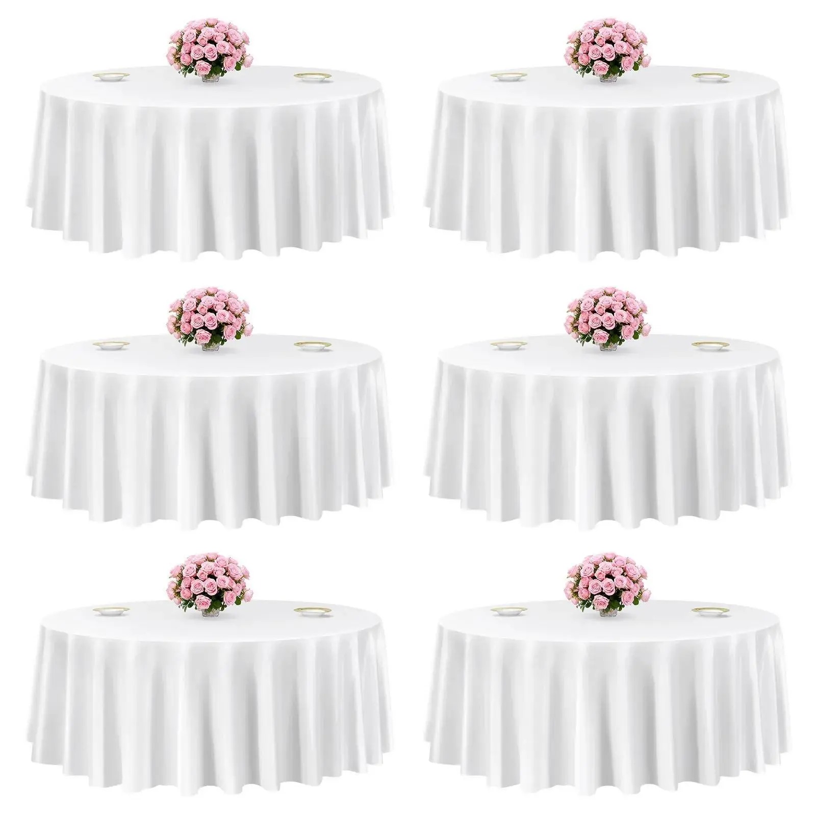 【Summerfinds】VEVOR White Round Tablecloths 6 Pack, 120 Inches in Diameter, Stain- & Wrinkle- Resistant, Machine Washable Table Clothes, Polyester Fabric Table Covers for Wedding, Party, Banquet, Formal Events