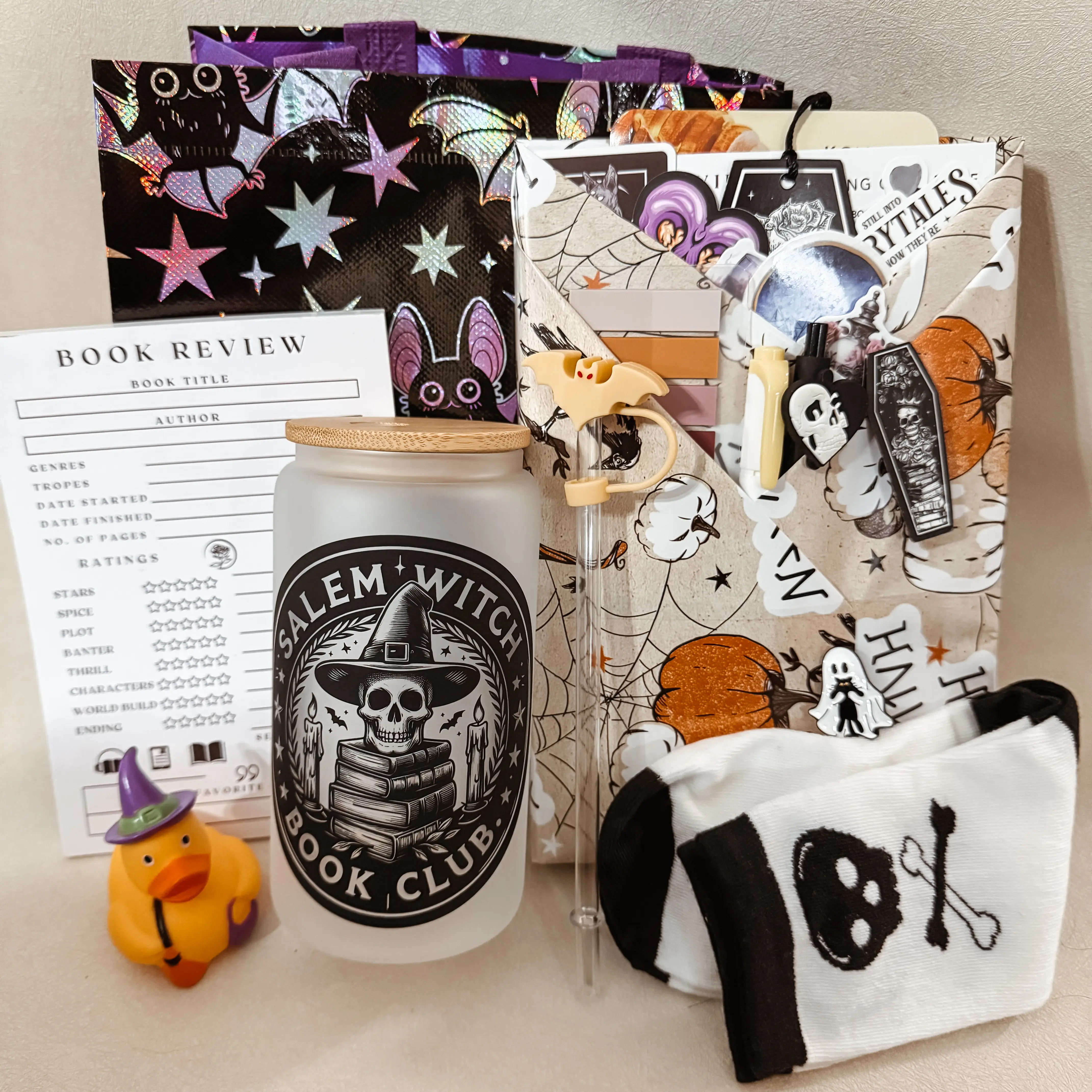 Boo Bag Spooky Blind Date with a Book - Halloween Wrapped Book, Halloween Tote, Bookish Glass, Bookish Goodies