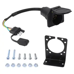4 Pin to 7 Pin Trailer Adapter, 4 Way Flat to 7 Way Round Blade Plug, Wiring Harness Electrical Connector Socket w/Mounting Bracket for RV Camper Truck Trailer