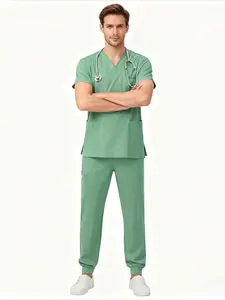 Mens Short Sleeve Hand Washing Scrubs Set Menswear Export Uniform D-ental Clinic Doctor M-edical S-urgical Workwear Outfit