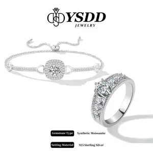 【#386 Spring Special】Antique Filigree Ring 1/2CT and Square Halo Slider Bracelet 1CT Synthetic Moissanite in 925 Sterling Silver