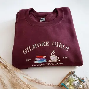 Stars Hallow Embroidered Sweatshirt, Stars Ho.llow Christmas Crewneck, Gilmore Girl Crewneck, Book Lover Sweatshirt, Book & Coffee, Friend Gift