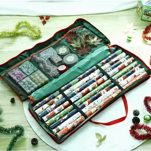 Christmas Gift Wrapping Organizer with Storage - Large Capacity Plastic Storage Box with Lid, 32.28x13.39x5.12 Inches, Lid & Labelled Compartments for Wrapping, Gift Wrap Storage