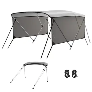 3 Bow Bimini Top Boat Cover with Universal Fit,6' l x 46" h x 61"-66" w,Grade 600d Waterproof Canopy with Aluminum Frame,UV-Resistant Fabric,Detachable Mesh Sidewalls,Grey