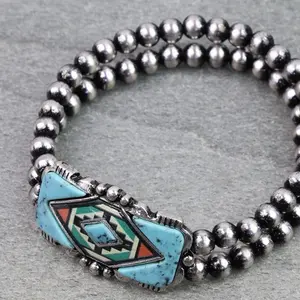 Western Aztec Print Bar Stretch Bracelet