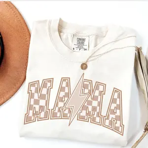 Comfort Colors Checkered Mama Shirt Gift for Mom, Retro Mom Tee, Mother's Day Gift, Vintage Checkered Mama Tshirt, Varsity Mom Sweatshirt