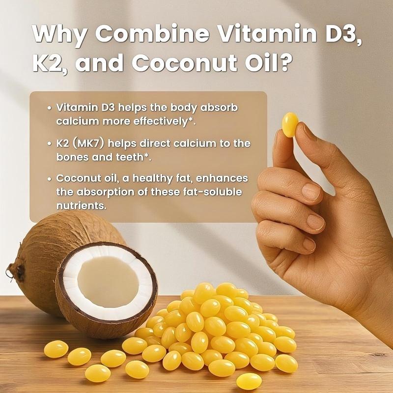 VEV 2-in-1 Vitamin Supplement D3 10000 IU & K2 200 mcg with Virgin Coconut Oil 300 Softgels for Immune Support Extra Strength MK-7