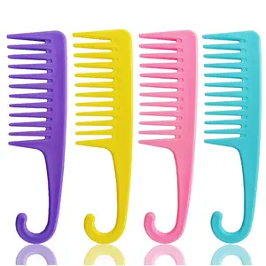 4 Pcs Wide Teeth Combs for Shower, Detangling With Hook - Wet and Dry Hair Wide-Tooth for Women's Everyday Use and Beauty Salon