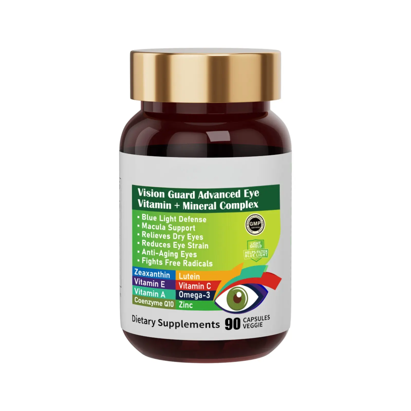 Eye Vitamin & Mineral Complex 90 Veggie Capsules, advanced dietary healthcare supplement Lutein Zeaxanthin Omega-3 CoQ10 Vitamin A C E Zinc, Supports Blue Light Block, Macular Health, Relieves Eye Strain & Dry Eyes multivitaminas y minerales