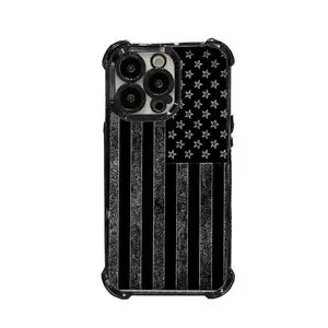 Silvery and Black National Flag Pattern Shockproof Non Slip Military-Grade Protection Silicone Smartphone Case for iPhone11 12 13 14 15 16 17Pro Max Plus Air E Cover Gift For Girls and Women Cellphone Protective #YJYGSJDGQ1