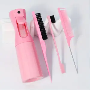 4-Piece Hair Styling Comb Set with Spray Bottle - Includes Teasing Comb, Rat Tail Comb, and Edge Control Brush for Sleek Backcombing and Smoothing, Unscented, Suitable for All Hair Types, Hair Brush