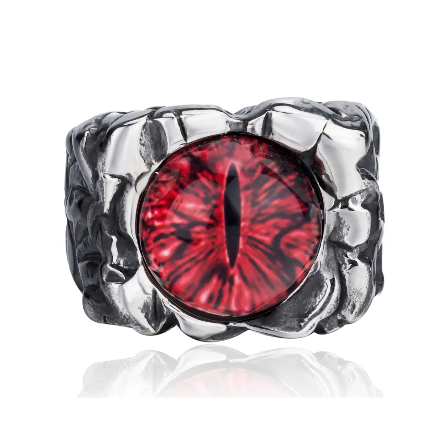 Vintage Dragon Eye Rings for Men Women Band Red Eye Stainless Steel Ring Silver Cocktail Party Gothic Punk Biker Jewelry Size 8-15