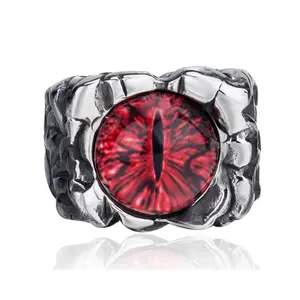 Vintage Dragon Eye Rings for Men Women Band Red Eye Stainless Steel Ring Silver Cocktail Party Gothic Punk Biker Jewelry Size 8-15