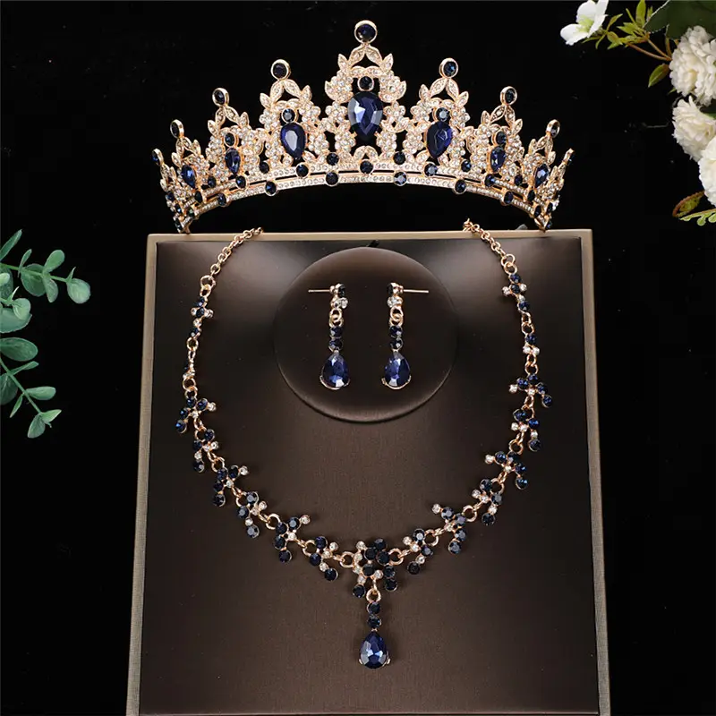 Ink blue crown+necklace+earring needles