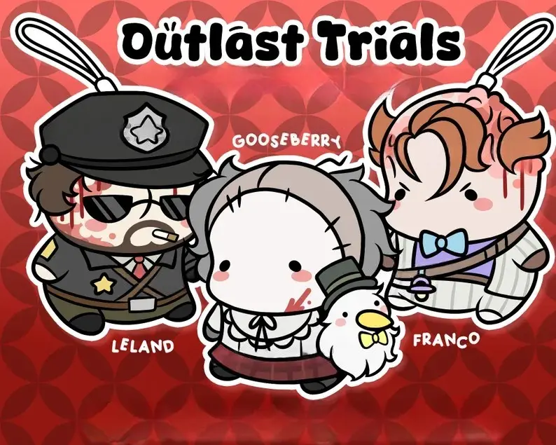 The Outlast Trials Mother Gooseberry, Franco Barbi and Leland Coyle Keychains - Cute Characters, Kawaii Bag Charm for Keys, Backpack & Gifts, Collectible Fan Accessory, Aesthetic Game Merch!