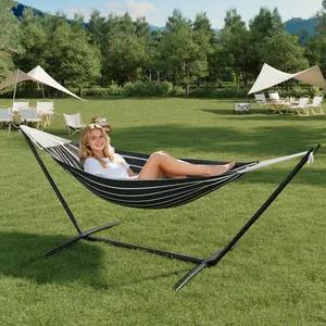 [TOP RATED - FLASH SALE] Garvee Chasm 450 Lbs Double Hammock with Space-Saving Collapsible Steel Stand for 2 Person - Heavy Duty Portable Indoor Outdoor Hammock, Carry Bag Included - Ideal for Garden, Camping, Beach